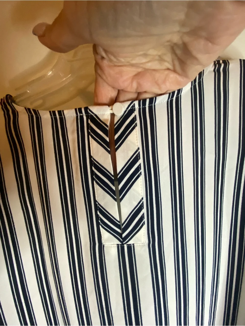 LOFT White Blouse with Navy Vertical Stripes